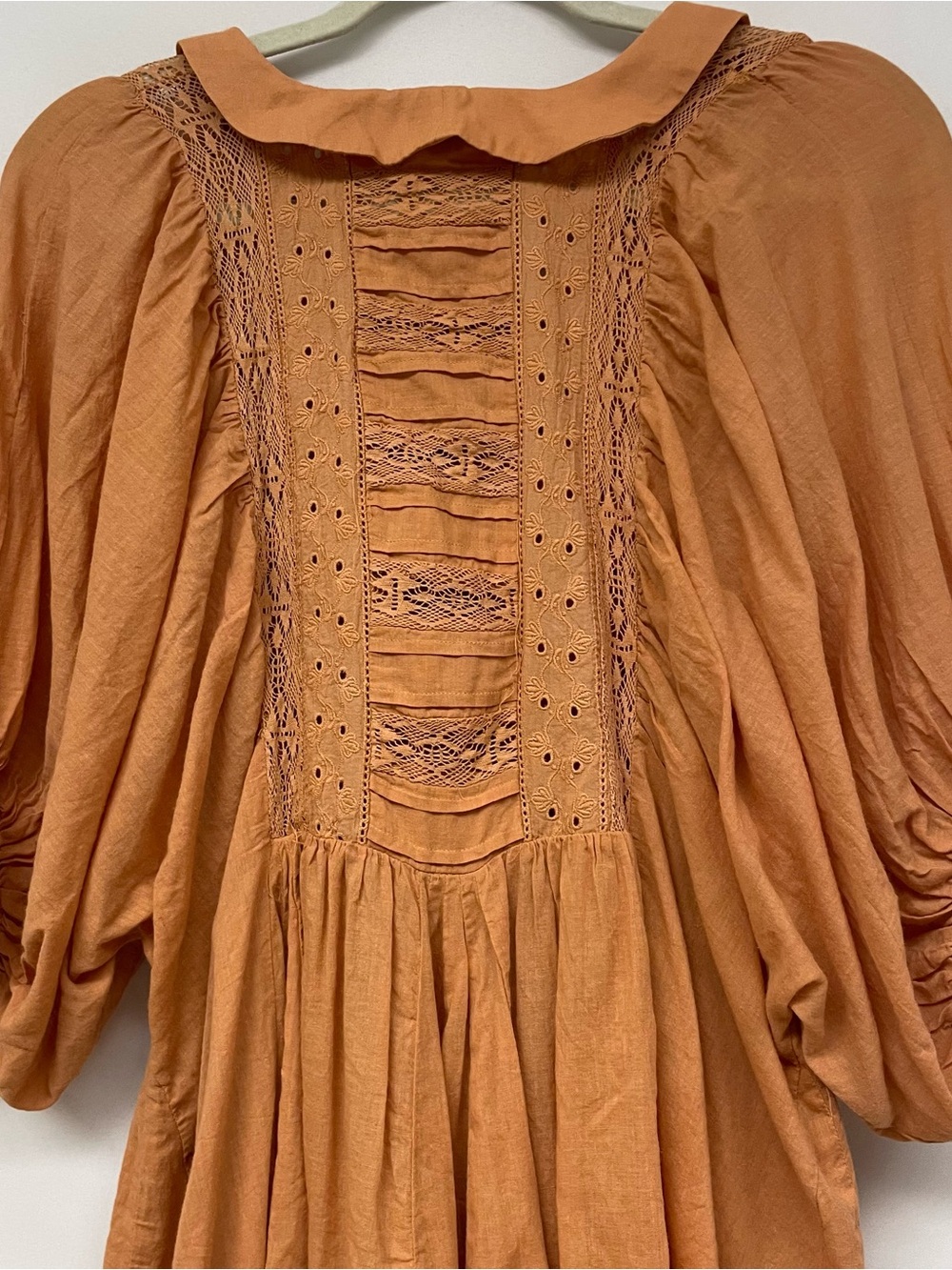 Gimmicks Rust Rust Collared Oversized Boho Peasant Lace Trim Blouse Top Dress S - Picture 8 of 11
